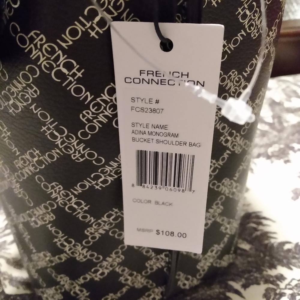 French Connection Adiana Monogram bucket shoulder bag camilla studs wall… - Picture 2 of 16